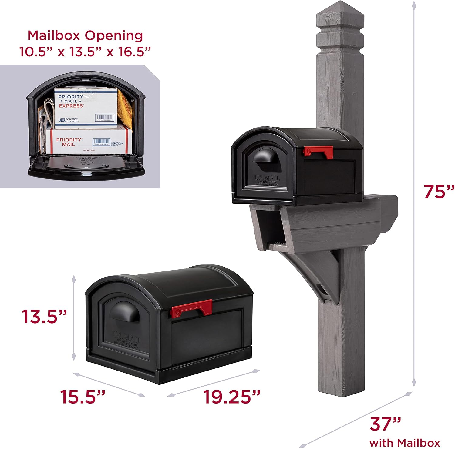 Step2 Highland Extra Large Mailbox & Post, Weather Resistant, Large Outdoor Mailboxes, Made of Durable Plastic, Easy to Install, Flag Included, Dark Cedar