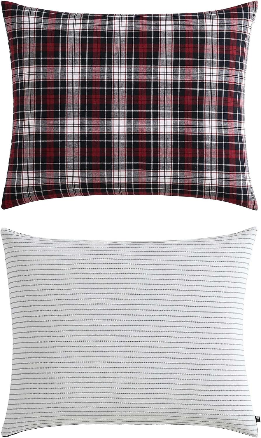 Tommy Hilfiger - Twin Comforter Set, Reversible Yard-Dyed Cotton Bedding with Matching Sham, Medium Weight, Oeko-Tex Certified, Dorm Essentials (Essential Tartan Red)