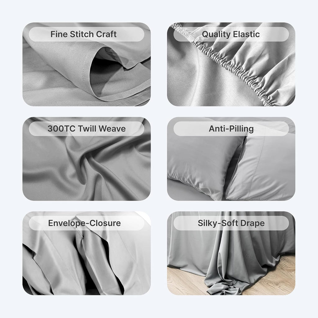BedVoyage Cooling Sheets Queen – Viscose from Bamboo, Sheet Set for Hot Sleepers, 18' Deep Pocket, Soft Breathable Bedding, Stone