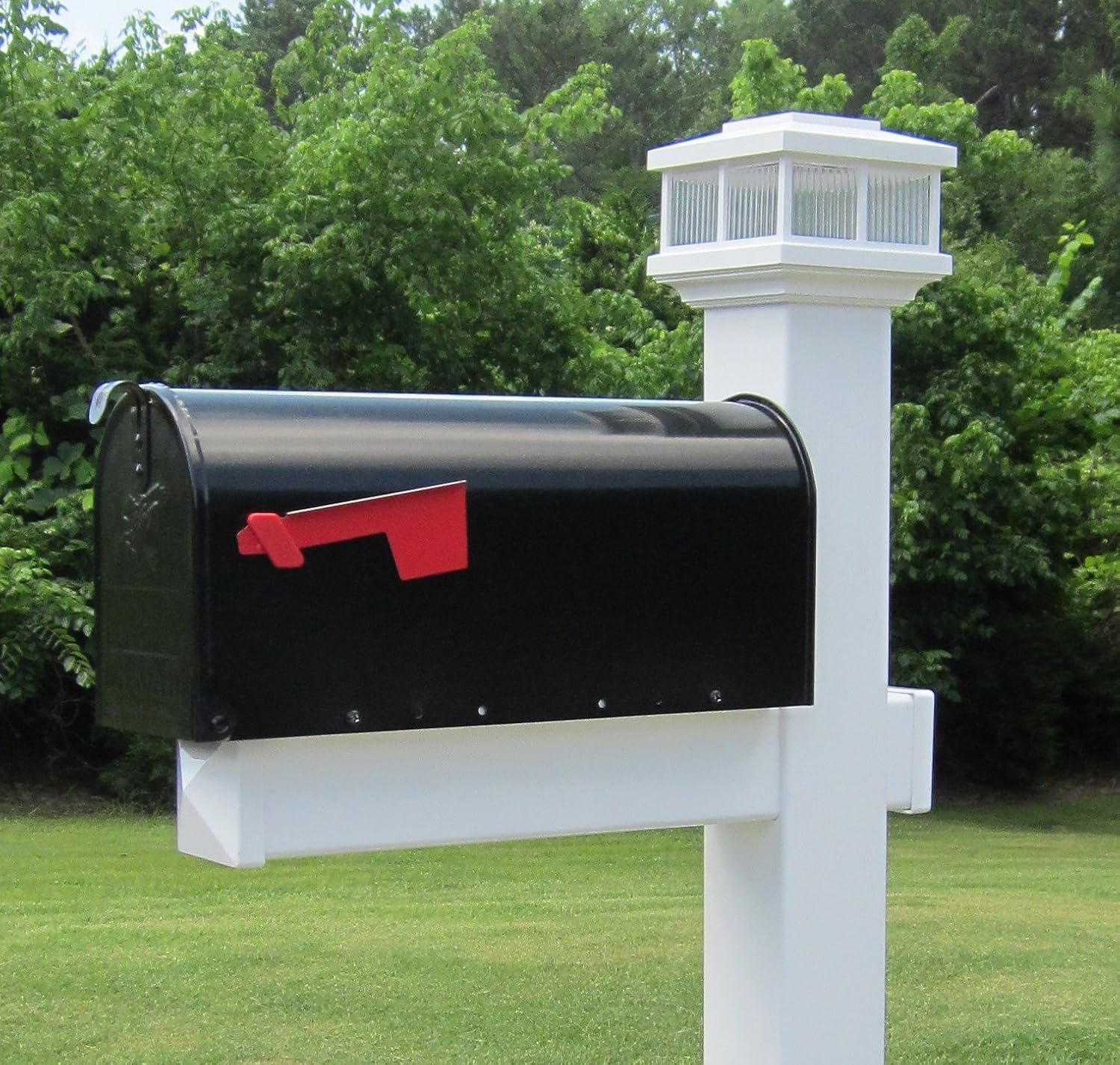 The Cambridge Solar Light Vinyl/PVC Mailbox Post - White (Includes Mailbox)