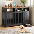 GarveeLife 48'' Dog Crate Furniture, Farmhouse Heavy Duty Dog Kennel with Bowl & Storage Drawers, Medium Dog Cage End Table for Small Medium Dogs, Black