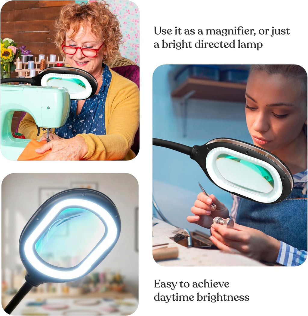 Brightech LightView Pro Magnifying LED Desk Lamp with Flexibility & Durability, 3 in 1 LED Glass Magnifier, Work Light for Hobbies & Reading - Black
