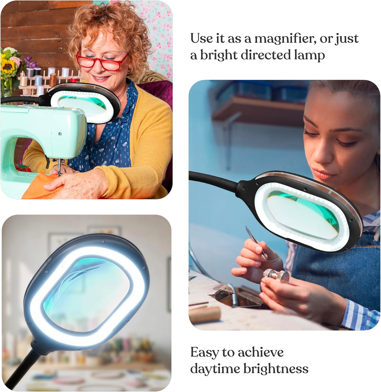 Brightech LightView Pro Magnifying LED Desk Lamp with Flexibility & Durability, 3 in 1 LED Glass Magnifier, Work Light for Hobbies & Reading - Black