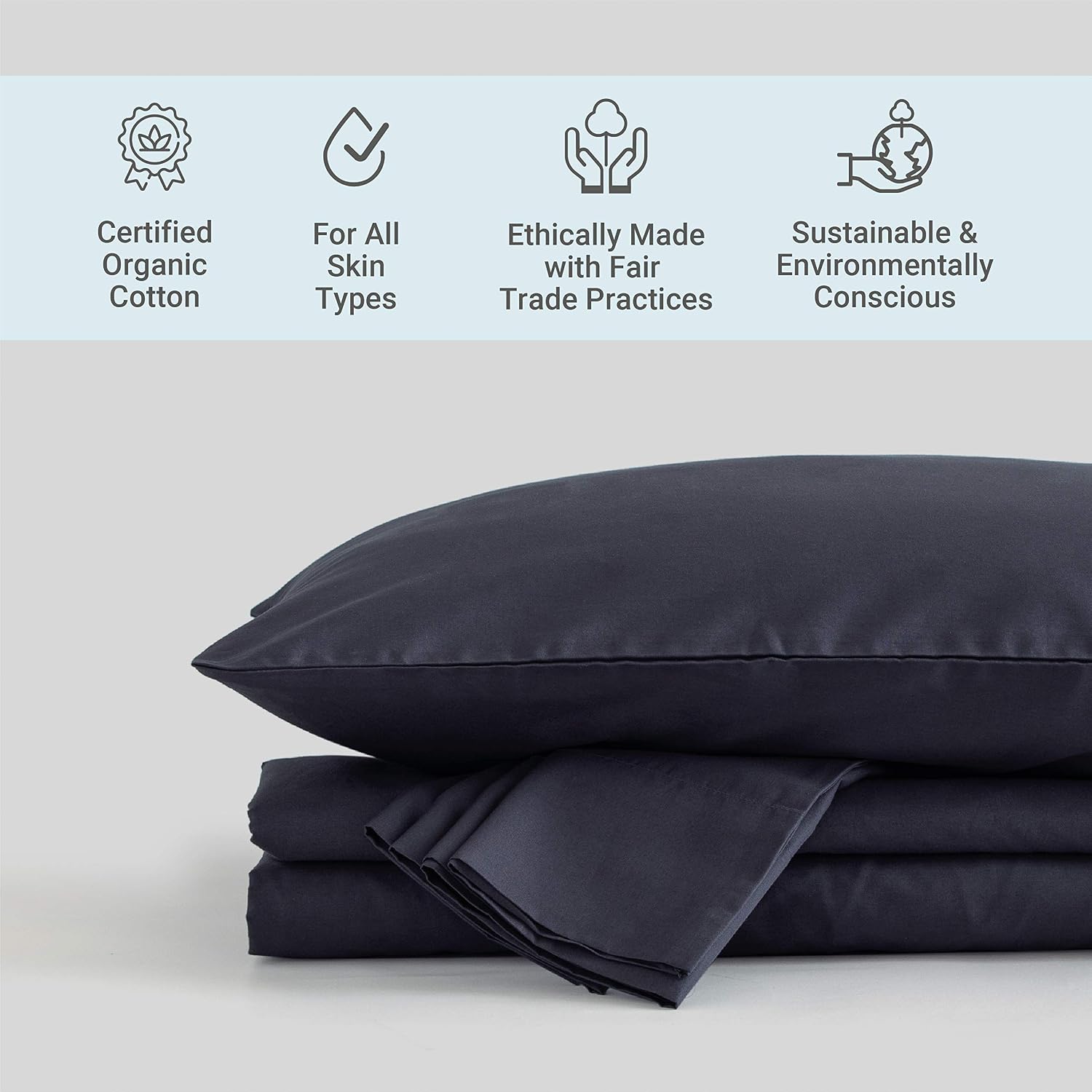 Fabdreams 100% Organic Cotton Percale Weave Queen Size Sheet Set, 300 TC, GOTS Certified, Cool & Crisp, Breathable, Fits Mattresses Up to 17' Deep, Durable Luxury – Dark Gray