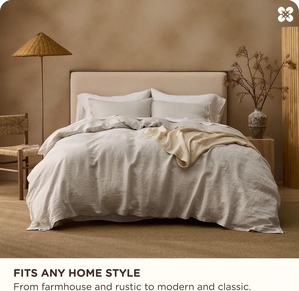 Bedsure 100% Linen Duvet Cover Queen Size, Washed 170 GMS European Flax-Linen, Soft 3pcs Bedding Set with Button Closure for Farmhouse, PureWoven Texture & Breathable for Hot Sleeper, Linen, Queen