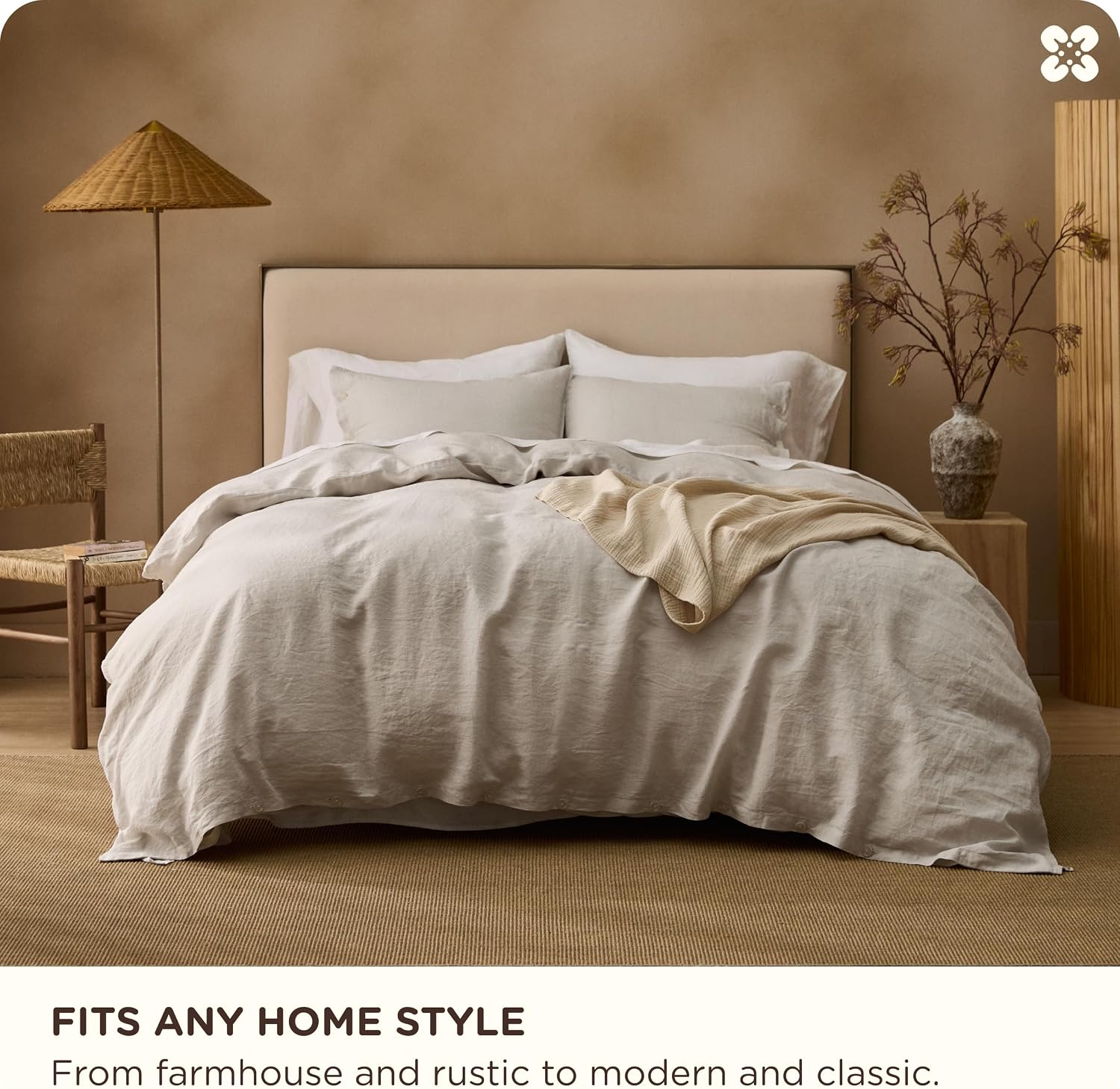 Bedsure 100% Linen Duvet Cover Queen Size, Washed 170 GMS European Flax-Linen, Soft 3pcs Bedding Set with Button Closure for Farmhouse, PureWoven Texture & Breathable for Hot Sleeper, Linen, Queen