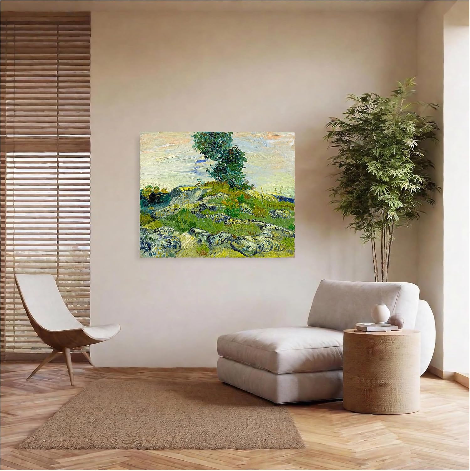 The Rocks Wall Art Canvas Prints 45x36x1.5, Vangogh Classic Art Reproductions. Giclee Print& Museum Quality Framed Art.