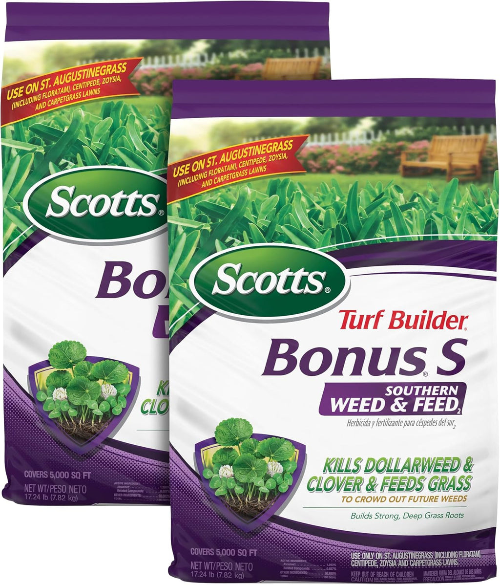 Scotts Turf Builder Bonus S Southern Weed & Feed2, Weed Killer and Lawn Fertilizer, 5,000 sq. ft., 17.24 lbs. (2-Pack)