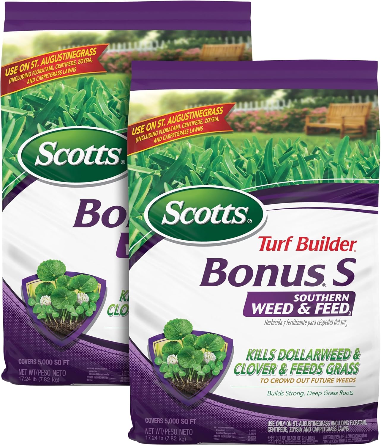 Scotts Turf Builder Bonus S Southern Weed & Feed2, Weed Killer and Lawn Fertilizer, 5,000 sq. ft., 17.24 lbs. (2-Pack)