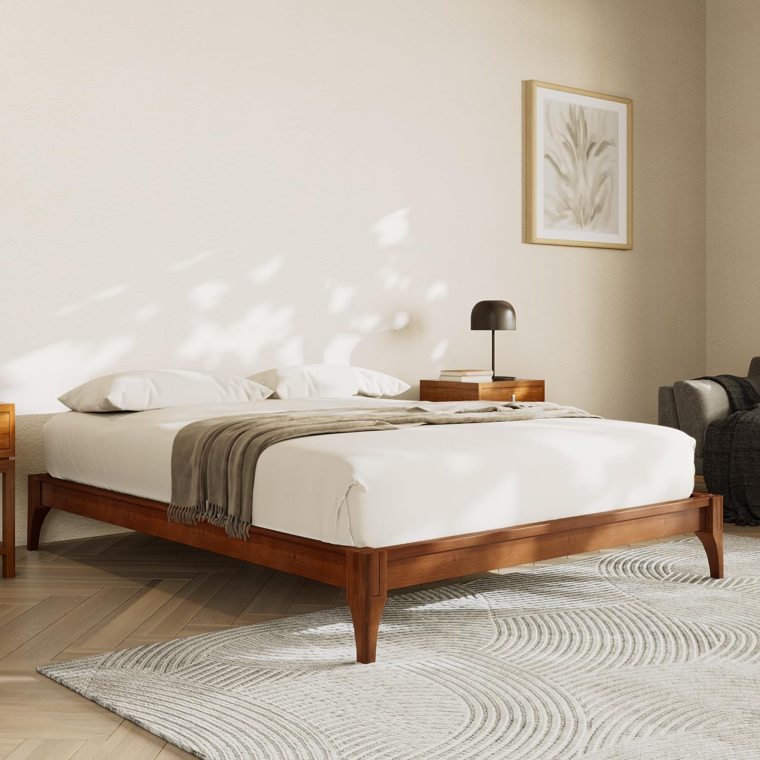Merax Full Size Bamboo Platform Bed, Mid-Century Modern Bed Frame with Wood Slat Support, No Box Spring Needed, Easy Tool-Free Assembly, Brown