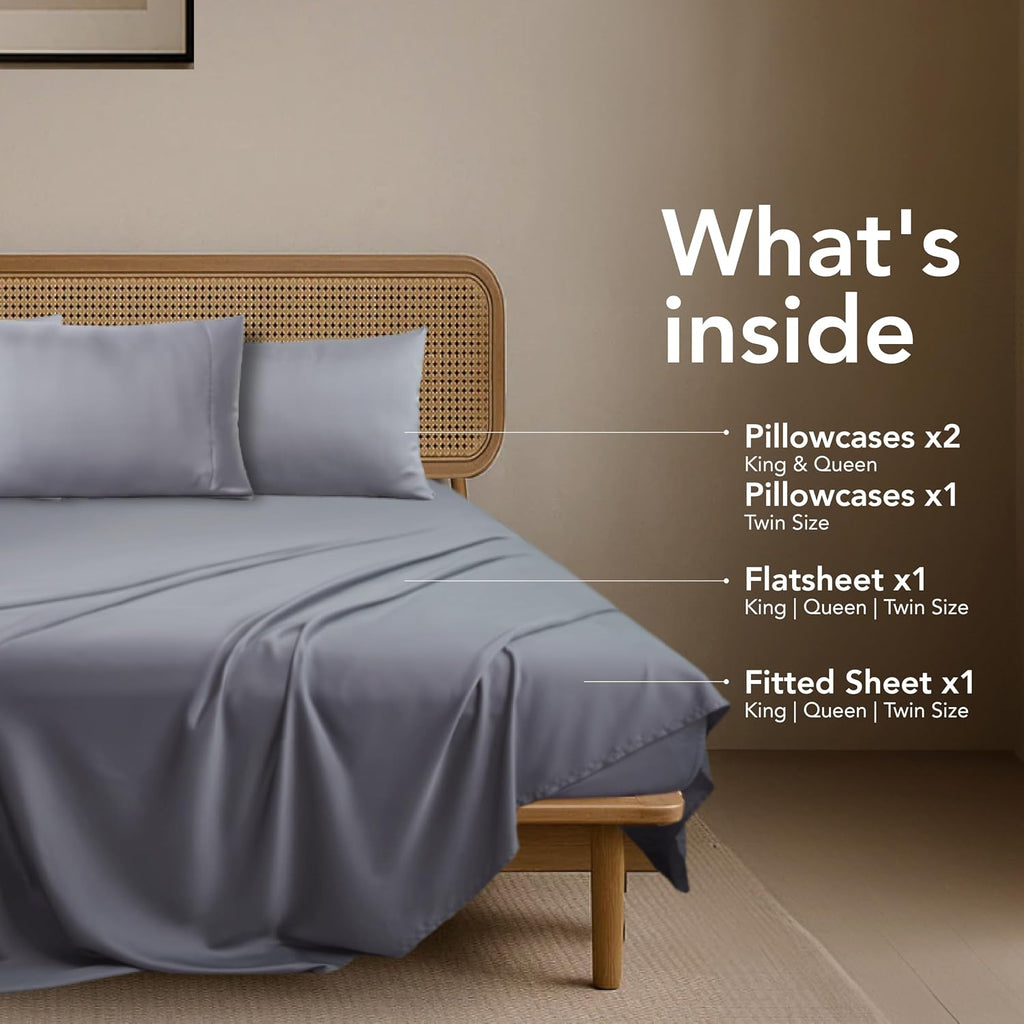 EPITEX Solid 4 Piece Queen Sheet Set - Viscose Derived from Bamboo, 1400 Thread Count, Breathable and Cooling Bed Sheets Set, Luxurious Bedding for Hot Sleeper, Deep Pocket Up to 16'', Light Grey