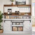 YITAHOME 52' Farmhouse Coffee Bar Cabinet with Storage, Buffet Cabinet with Goblet Holder, 5 Hooks, Power Outlets, Sideboard Cabinet with Sliding Barn Doors for Kitchen & Living Room (White)