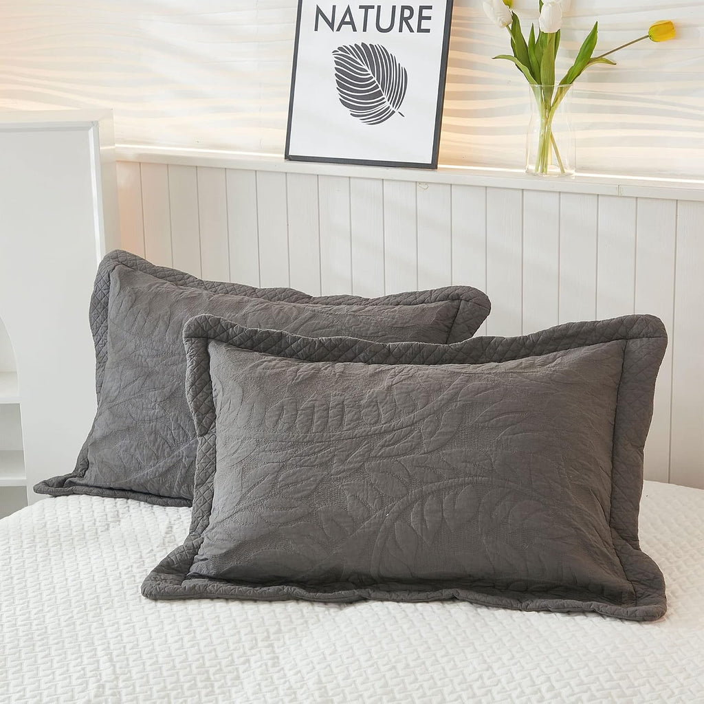 MarCielo 3-Piece 100% Cotton Oversized Bedspread Lightweight Quilt Coverlet Embroidery Farmhouse Bedding Set T0 (Dark Grey, Oversized Queen (100'x106'))