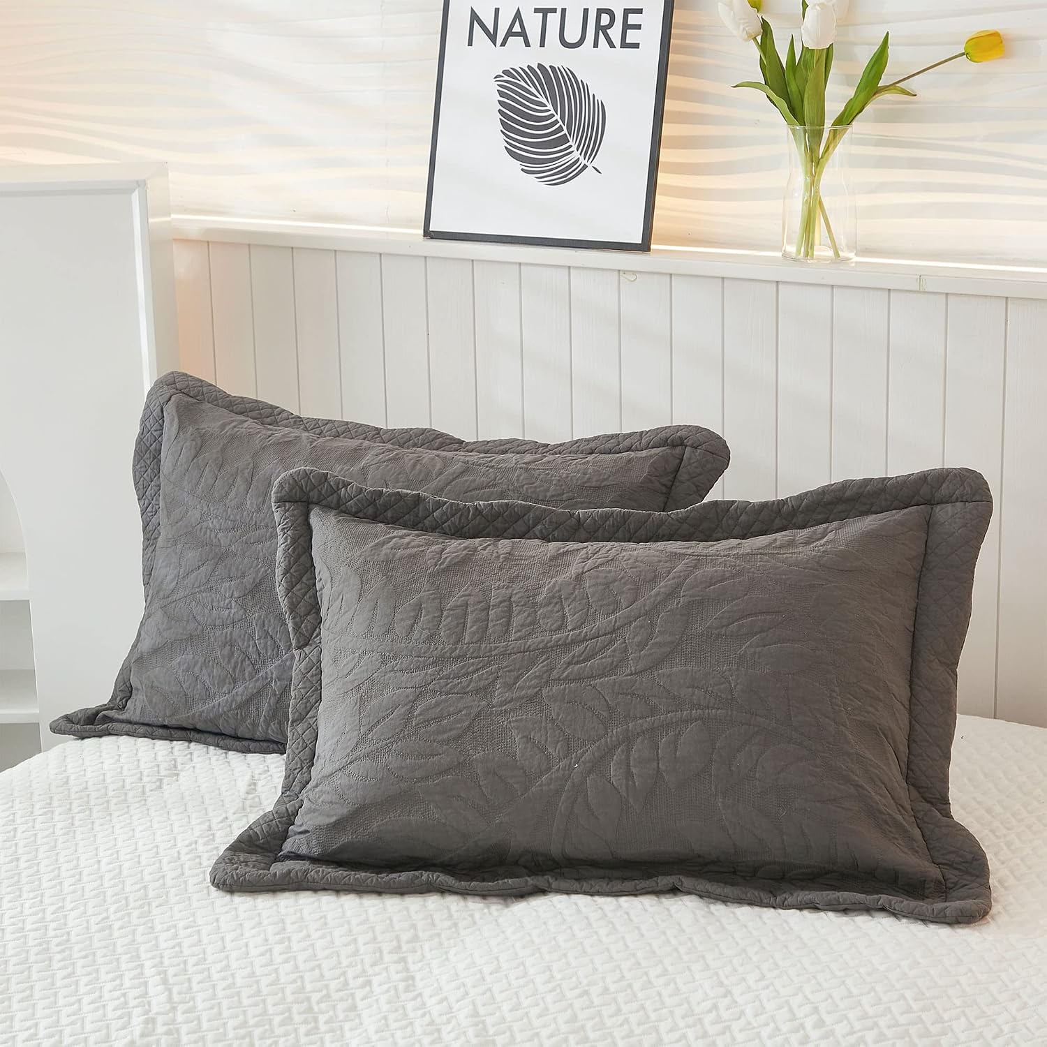 MarCielo 3-Piece 100% Cotton Oversized Bedspread Lightweight Quilt Coverlet Embroidery Farmhouse Bedding Set T0 (Dark Grey, Oversized Queen (100'x106'))