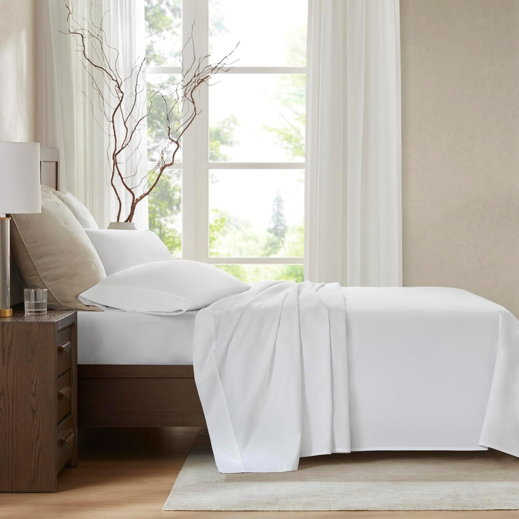 Harbor House Luxury 100% Egyptian Cotton Sheet Set, 400 Thread Count Sateen Weave, Soft & Breathable Bed Sheets with Deep Pocket, 4-Piece Queen Bedding Set, Bright White