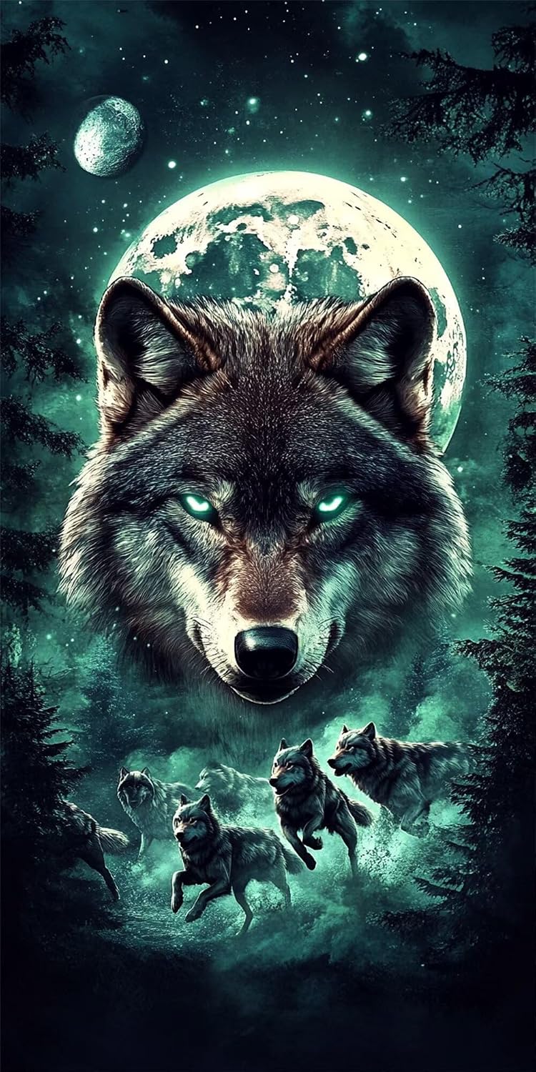 Diamond Art Kits for Adults Wolf Diamond Painting Kits, 5D Square Moon Full Drill Dimond Art Paintings Crystal Rhinestones Crafts for Adults for Gift Home Wall Decor, Large Size 36 x 72 Inch, Model888