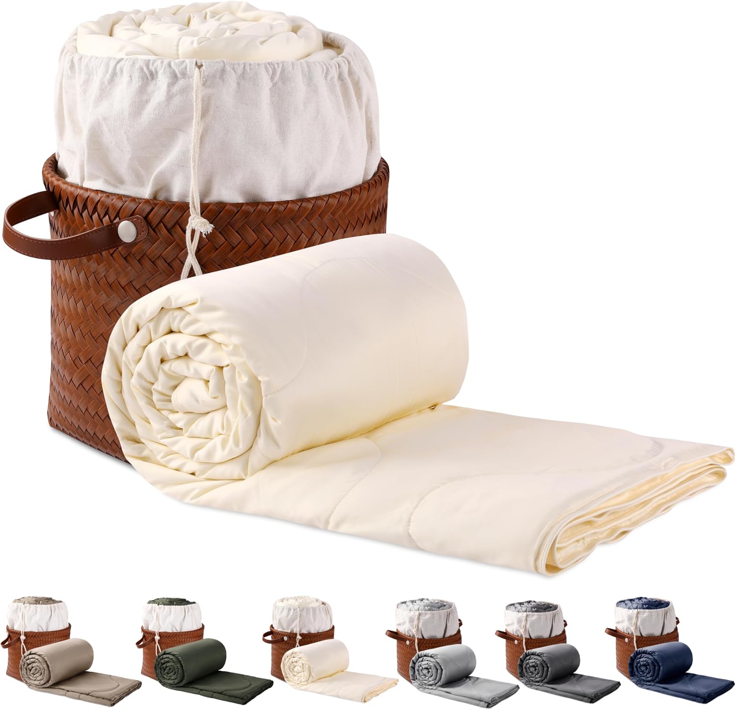 Silk Comforter Queen Size | 100% Mulberry Silk Fill with Organic Bamboo Viscose Shell | Summer Cooling Blanket for Hot Sleepers, Lightweight Breathable All-Season Bedding (Cream, 90'x90')