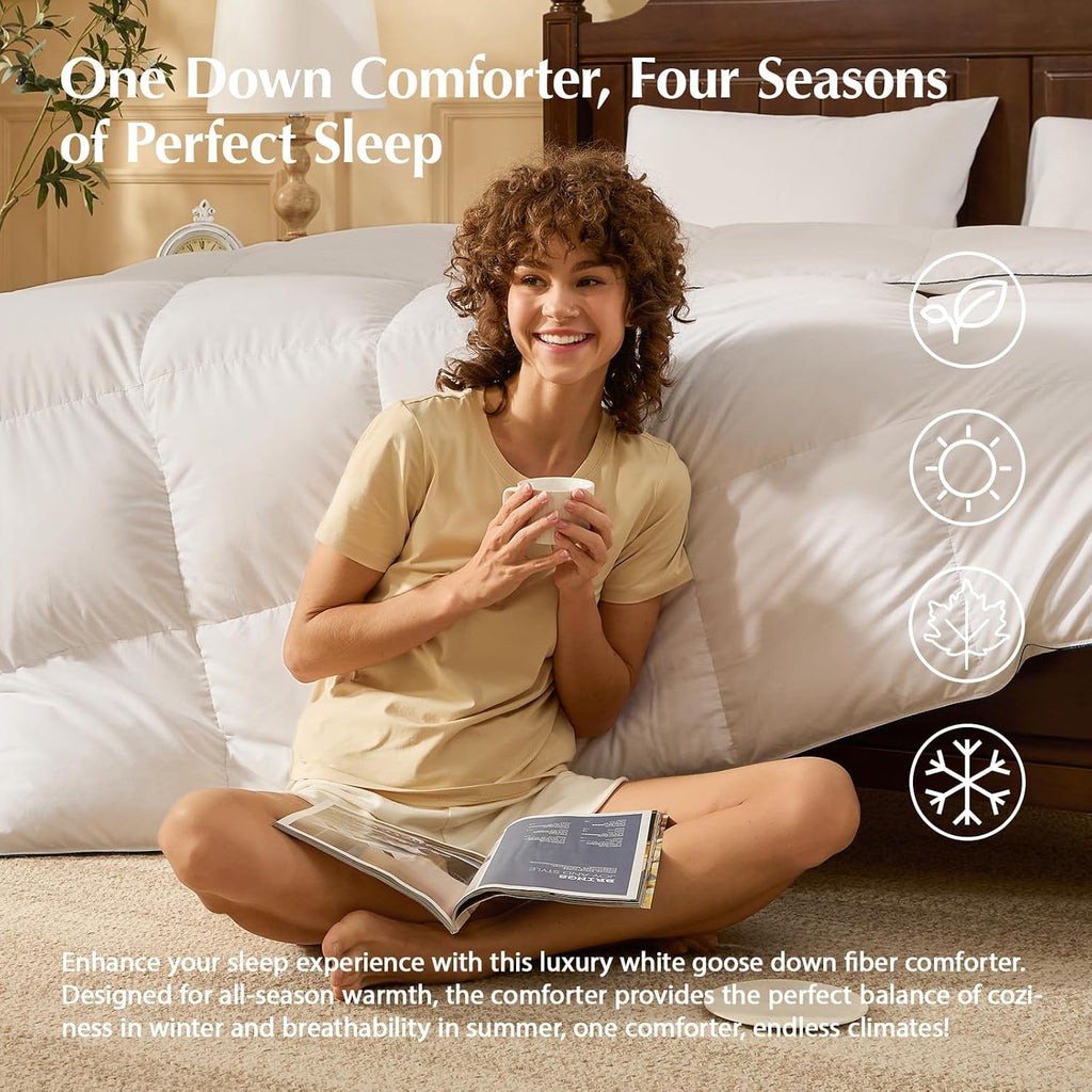 Pacific Coast Goose Down Fiber Comforters Super King Duvet Insert, All Season White Comforter, 3D Hidden-Stitch Baffle Box Design, 8 Tabs, Gifts for Women/Men, Extra Fluffy Luxury Duvet (120'x120')