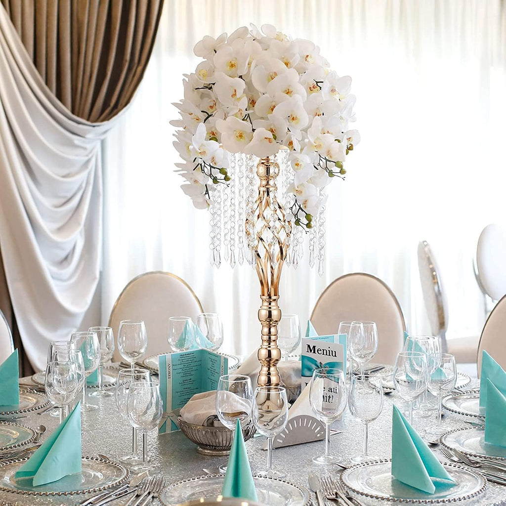 10pcs Gold Metal Flower Vases Crystal Flower Stand Wedding Centerpieces for Tables Party Dinner Event Restaurant Hotel Decoration