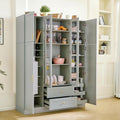 Modern Large Kitchen Pantry with 6 Doors, 53.2''Lx17.7''W Wood Storage Cabinet Cupboard with Drawers, Adjustable Shelves, Pull-Out Trays and Wine Rack for Dining Room (Green-4.19)