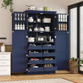 70.9 inch Kitchen Pantry Cabinet, Wood Freestanding Tall Storage Cabinet with 4 Doors and 2 Door Shelves, 8 Pull-Out Trays and Adjustable Shelf for Dining Room (Blue/65e)