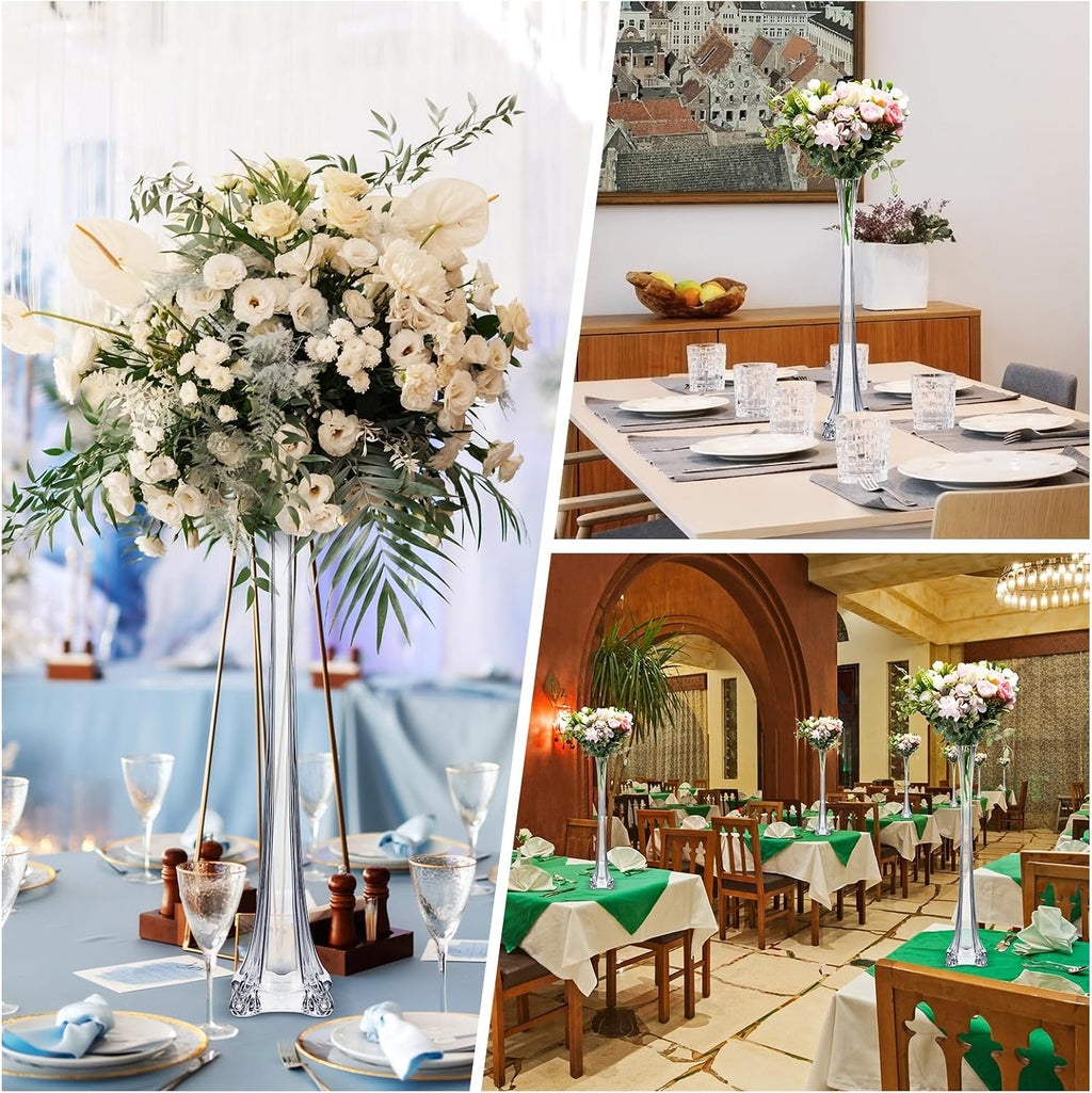 Inbagi 16 pcs Eiffel Tower Vase Bulk for Centerpieces 20 Inch Clear Tall Skinny Vases Long Glass Flower Stand Floral Container for Wedding Flower Arrangement Living Room Home Table Decorations