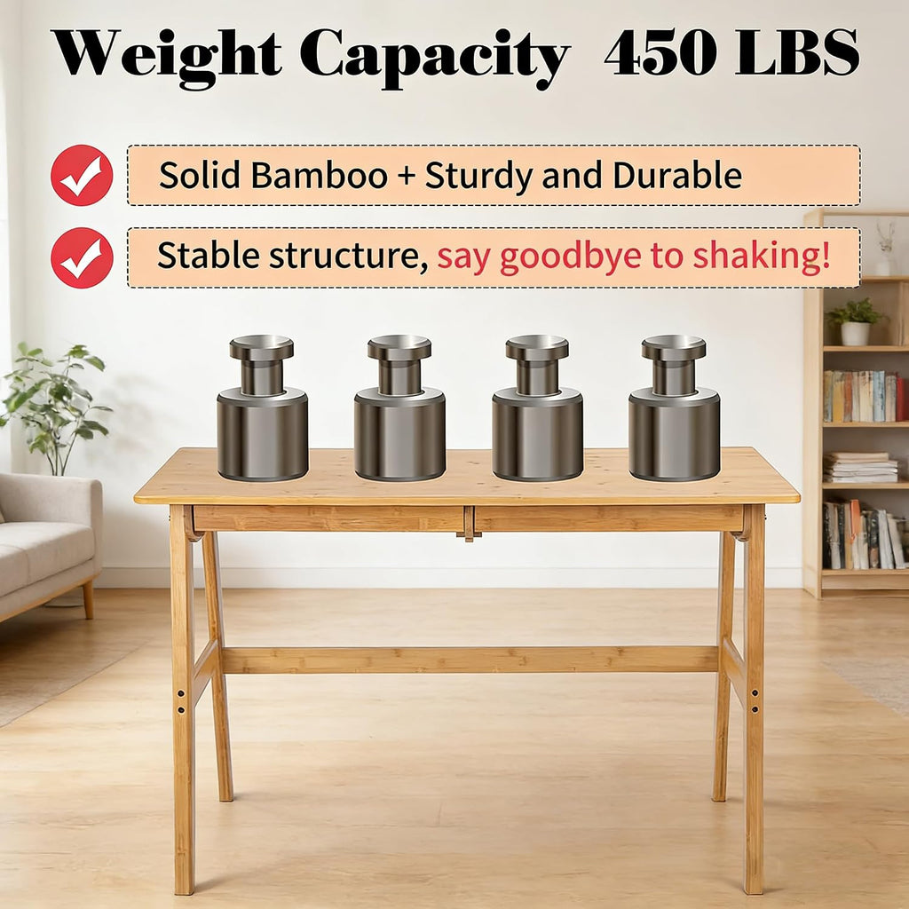 Nnewvante Writing Computer Desk 46' Bamboo Home Office Table with 2 Drawers, Modern Furniture Simple Study Makeup Workstation