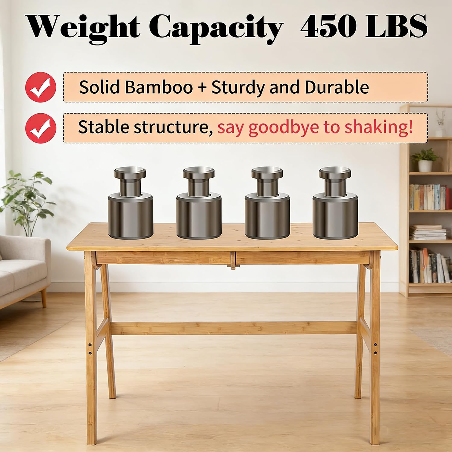 Nnewvante Writing Computer Desk 46' Bamboo Home Office Table with 2 Drawers, Modern Furniture Simple Study Makeup Workstation
