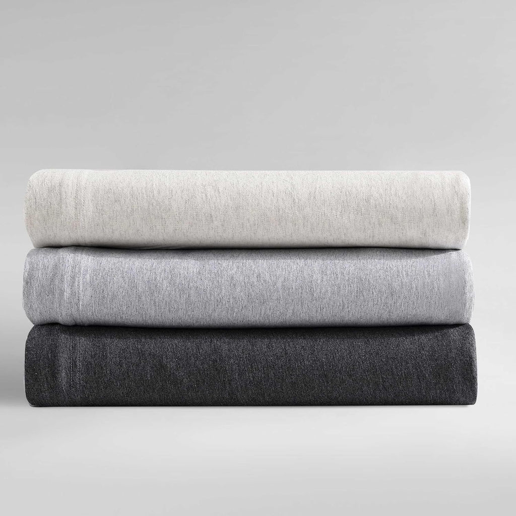 Calvin Klein - Queen Size Sheets Set, Naturally Soft Cotton-Blend Melange Jersey Bedding - Bed Sheets with Matching Pillowcases & Fitted Sheet (Modern Cotton Ivory/Grey)