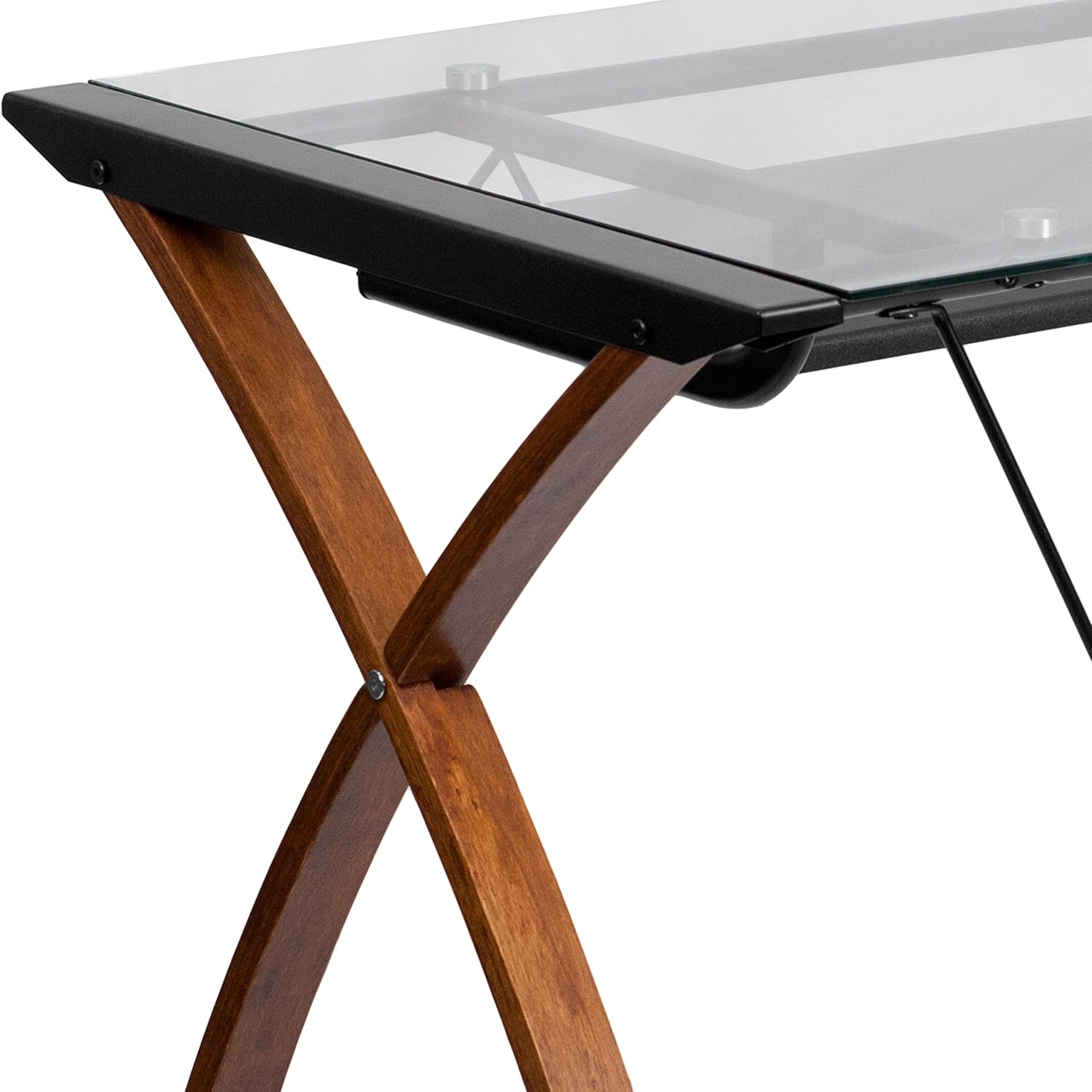 Flash Furniture Jude Tempered Glass Computer Desk with Pull-Out Keyboard Tray and Crisscross Frame, Small Computer Desk for Home Office, Cherry/Clear