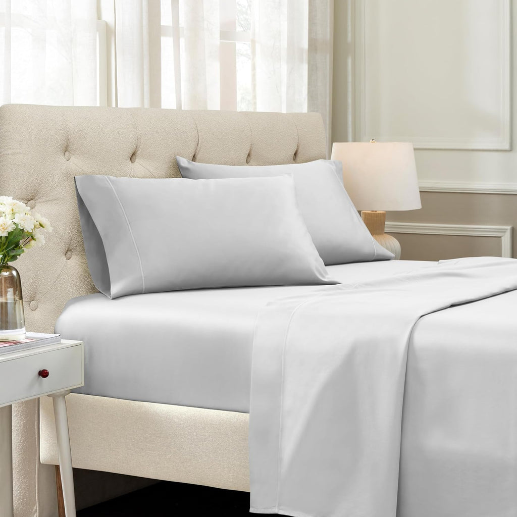 Superior Egyptian Cotton 1500 Thread Count Bed Sheet Set, Daily Soft Sheets, Embroidered Marrow Stitch Hem, Bedding Essentials, 1 Deep Pocket Fitted Sheet, 1 Flat Sheet, 2 Pillowcases, King, Platinum