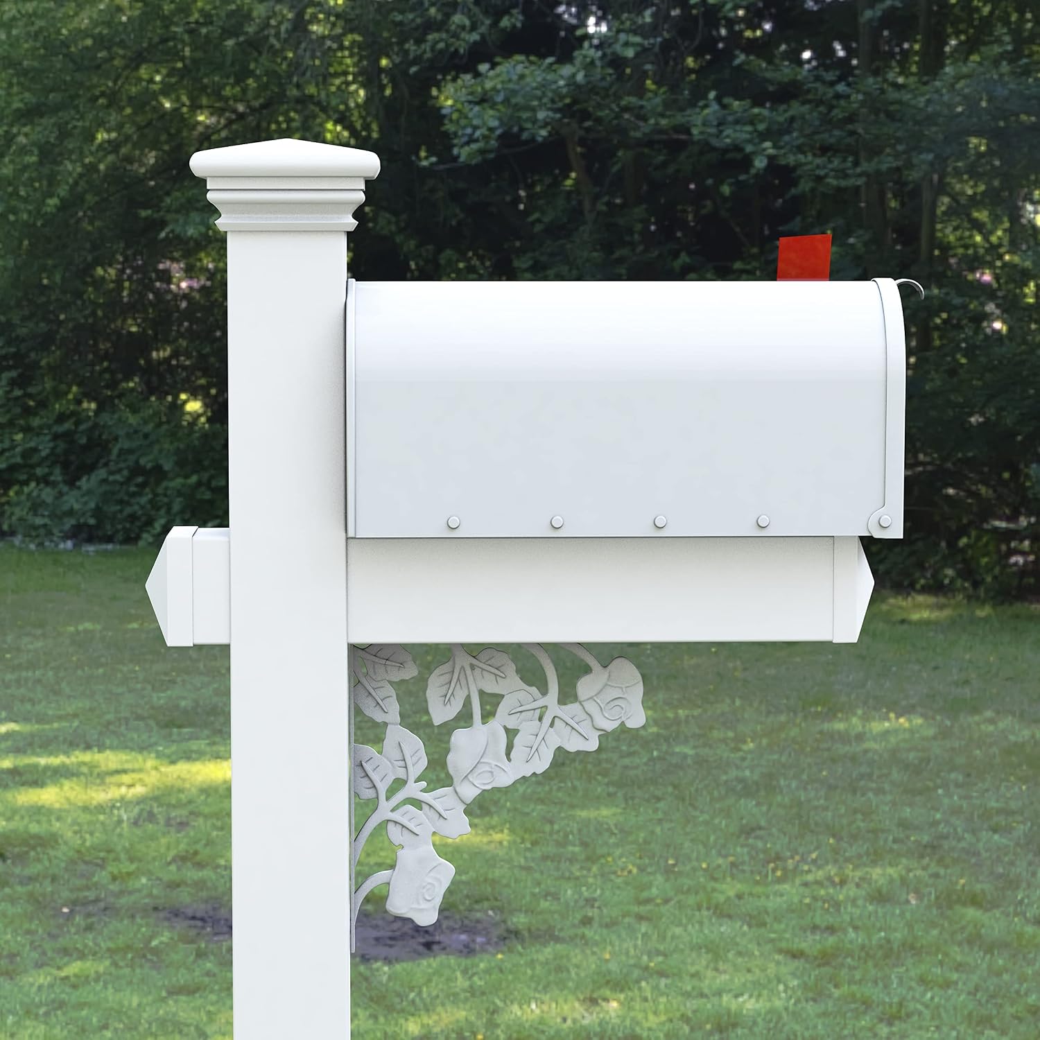 4Ever Products The Hoover Mailbox with White Vinyl Post Included Complete Decorative Curbside Mailbox System with Classic Traditional Style (White Mailbox)