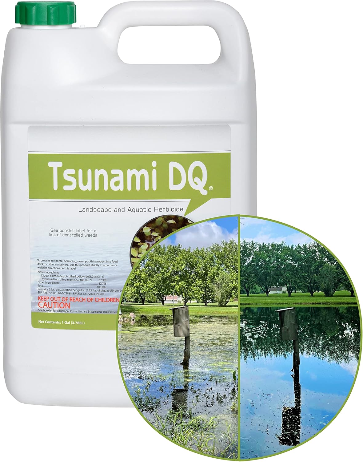 Tsunami DQ Aquatic Herbicide - Gallon - 37.3 Percent Diquat Dibromide - Concentrated Aquatic Weed Killer for Lakes and Ponds - Duckweed, Watermeal, Curly Leaf, Pondweed & Many More