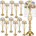 Sieral 12 Pcs Gold Wedding Centerpieces for Table Gold Crystal Flower Stand 19.3 Inch Tall Vase with Chandelier Metal Flower Holders for Wedding Bridal Shower Party Reception Dinner Tabletop Decor