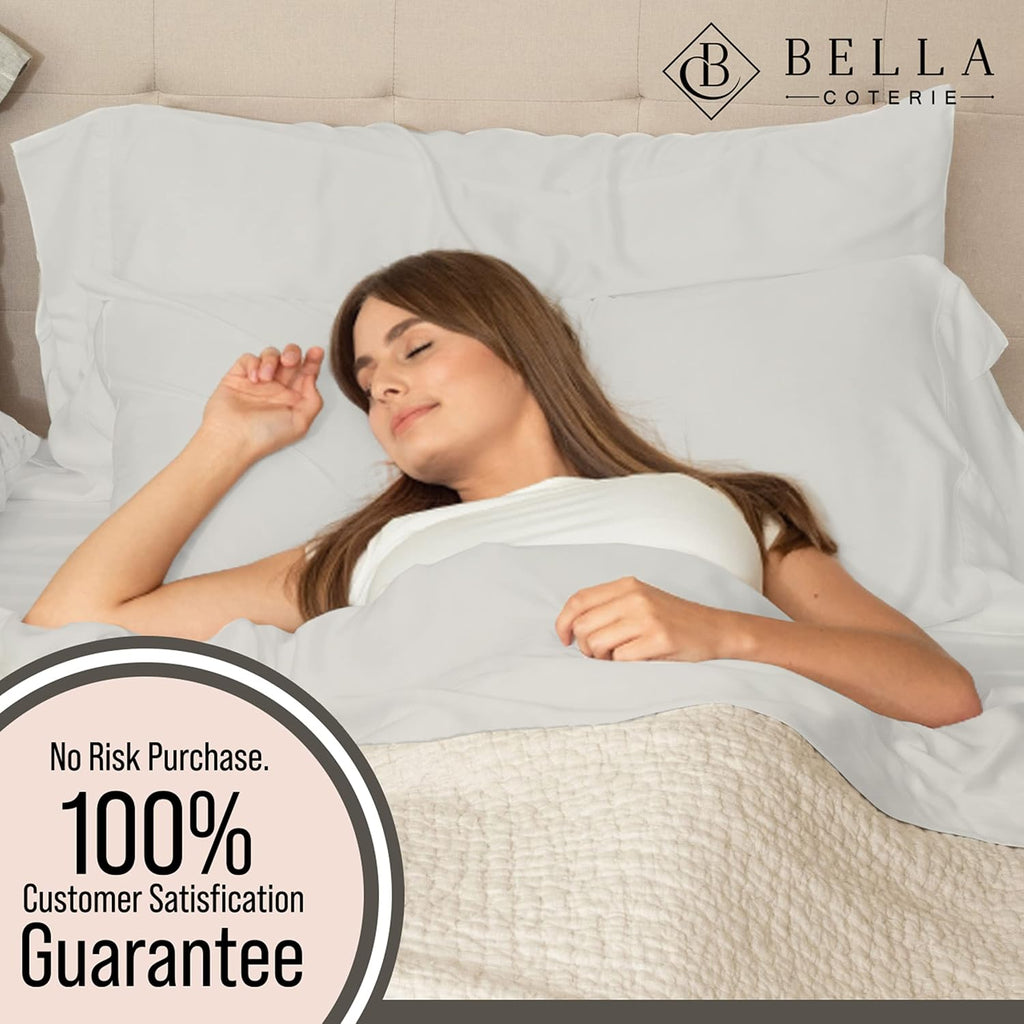 Bella Coterie Luxury Bamboo Viscose Queen Size Sheet Set | 100% Organically Grown | Ultra Soft | Cooling for Hot Sleepers | 18' Deep Pocket [Grey Mist]