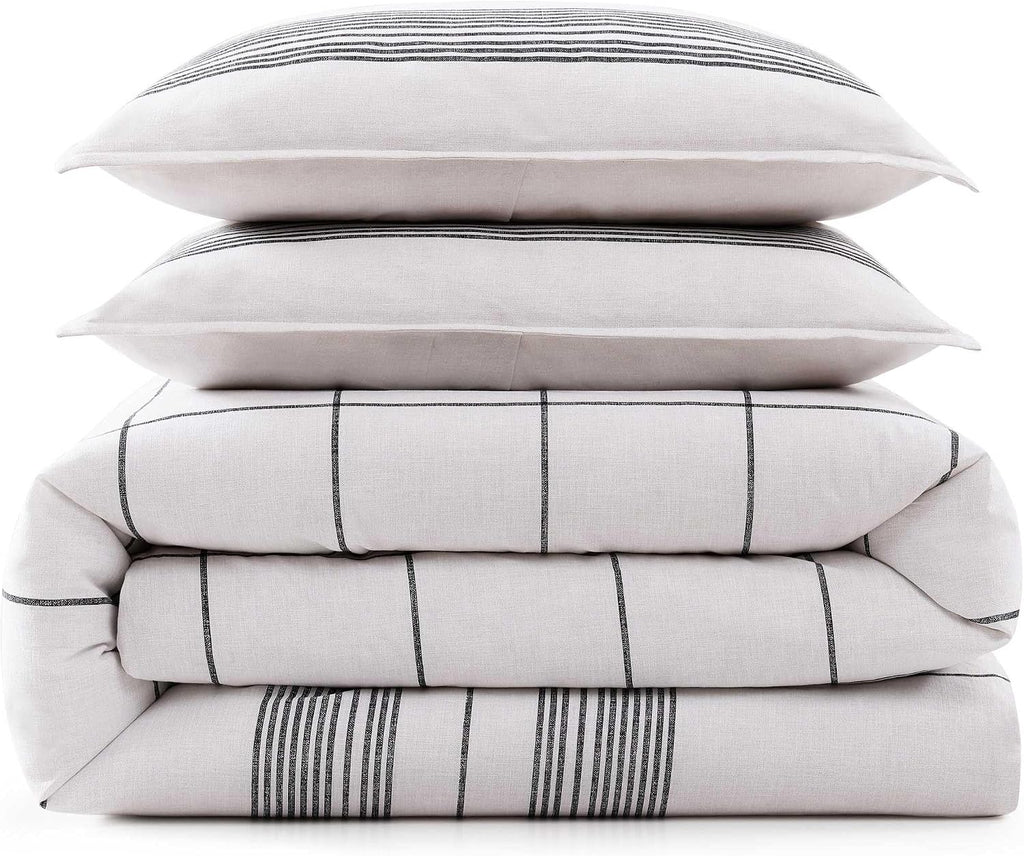 Tommy Hilfiger - Twin/Twin XL Comforter Set, Soft Textured Cotton Bedding w/Matching Pillowcase, Lightweight for Year Round Comfort, 2 Piece Bed Set (Brooklyn Heights Stripe Beige)