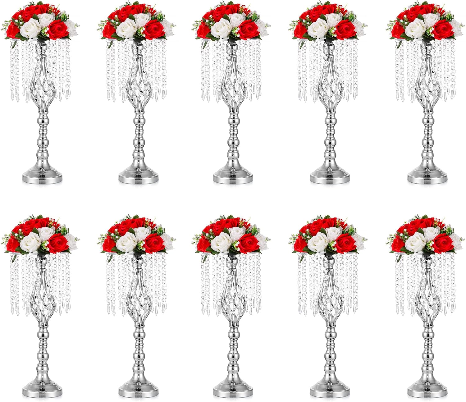 Sliver Vases Centerpieces for Weeding: 19.3' Tall Flower Stand with Crystal Patent for Table Center Piece Party Event Set of 10