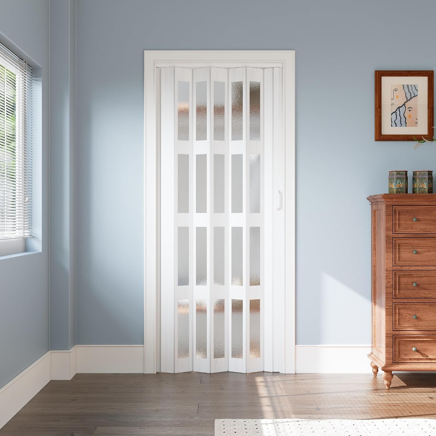 36' x 80' Accordion Door Interior, Arylic Glass Powerful Magnetic Folding Door and Hardware Kit Included, Multifold Bifold Closet Doors for Closet Bathroom Doorway 24-36' x 80'