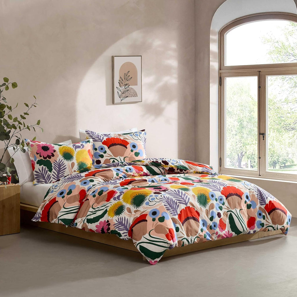Marimekko - King Duvet Cover Set, Cotton Percale Reversible Bedding with Matching Shams, Floral Home Decor (Ojakellukka Multicolor, King)