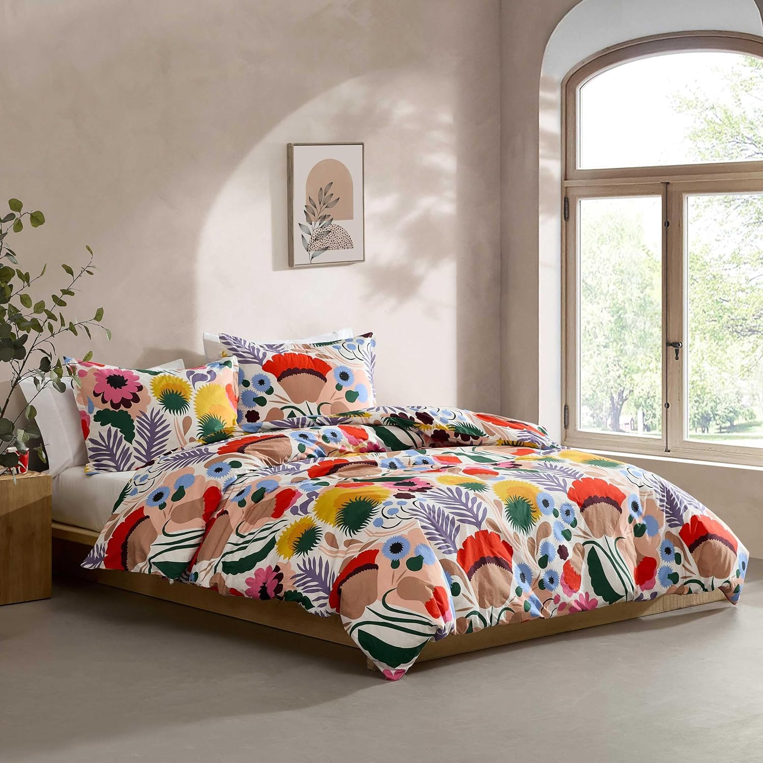 Marimekko - King Duvet Cover Set, Cotton Percale Reversible Bedding with Matching Shams, Floral Home Decor (Ojakellukka Multicolor, King)