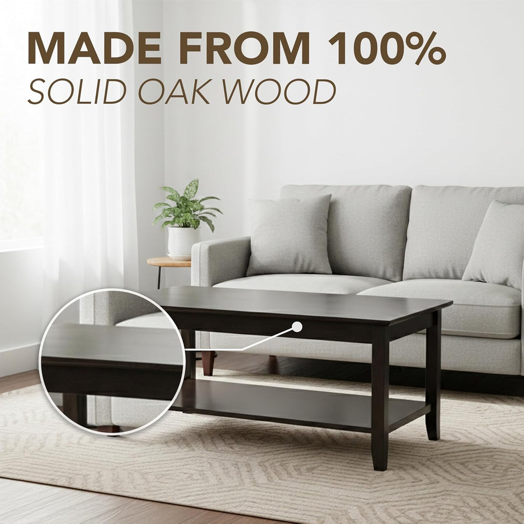 Solid Wood Coffee Table - Dark Walnut Wood Finish, Classic Design