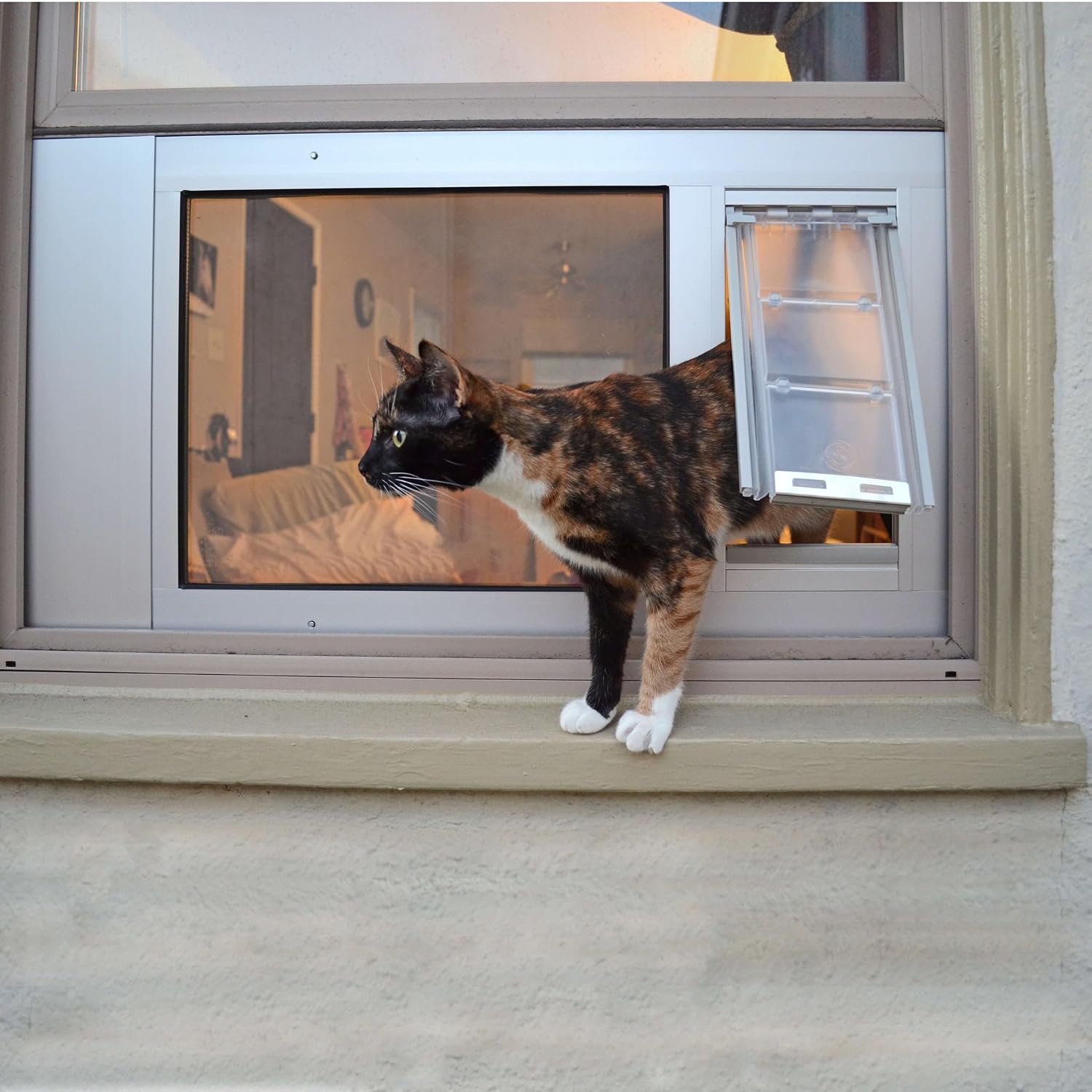 Endura Flap Pet Door | Energy-Efficient Window Insert with Dual-Layer Insulating Flap | Easy Installation in Sliding Windows | White, Large Flap, 22'-25' Width
