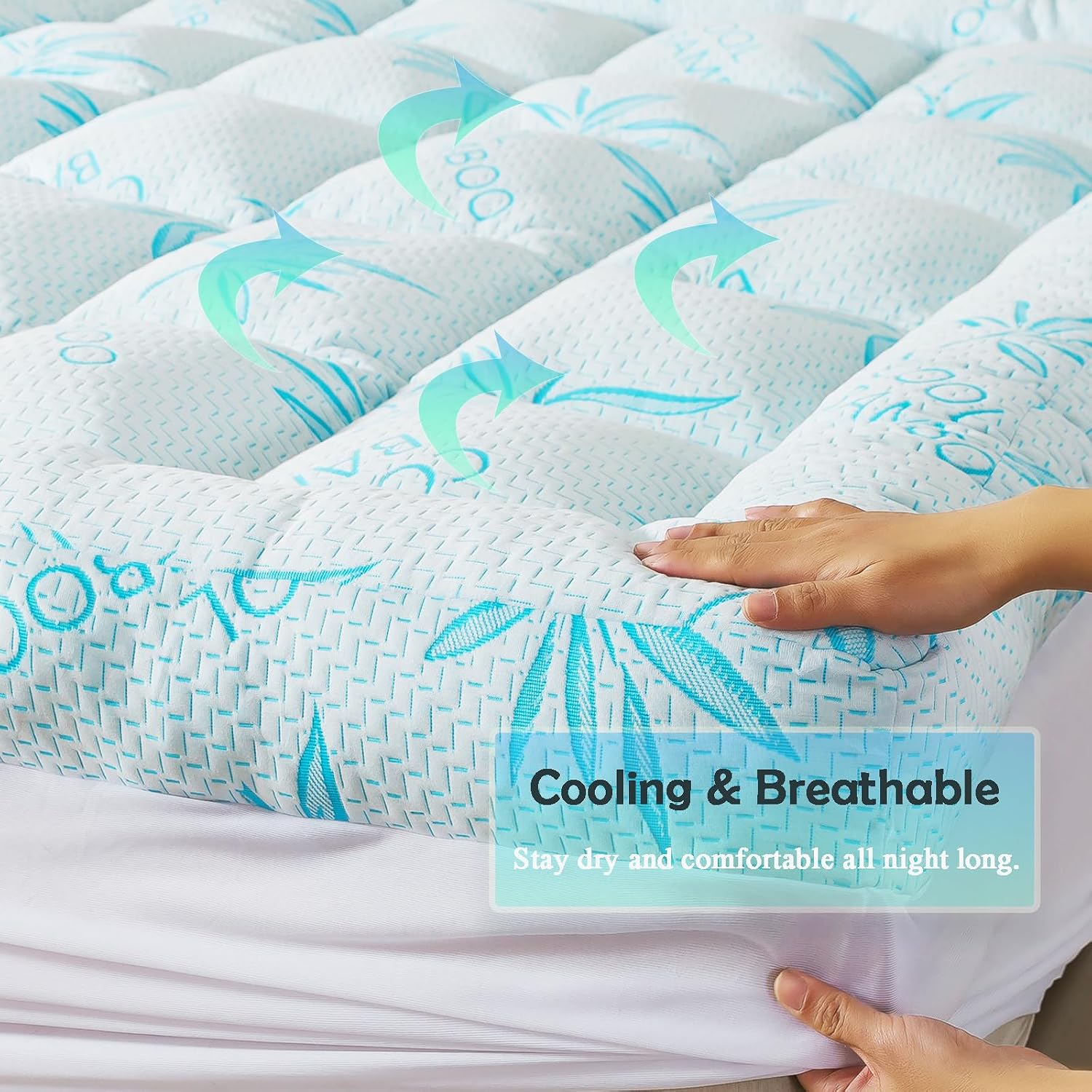 WhatsBedding 5 Inch Full Mattress Topper Breathable Bamboo Viscose Air Layer,Memory Foam Mattress Topper Full Size Blue.