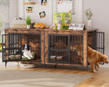 Grepatio 79' Double Dog Crate Furniture for 2 Dogs, Large Dog Kennel with 360° Rotating Feeder Bowls, Indoor Double Dogs Crates with 4 Doors, Wooden Dog Crate TV Stand with Removable Divider
