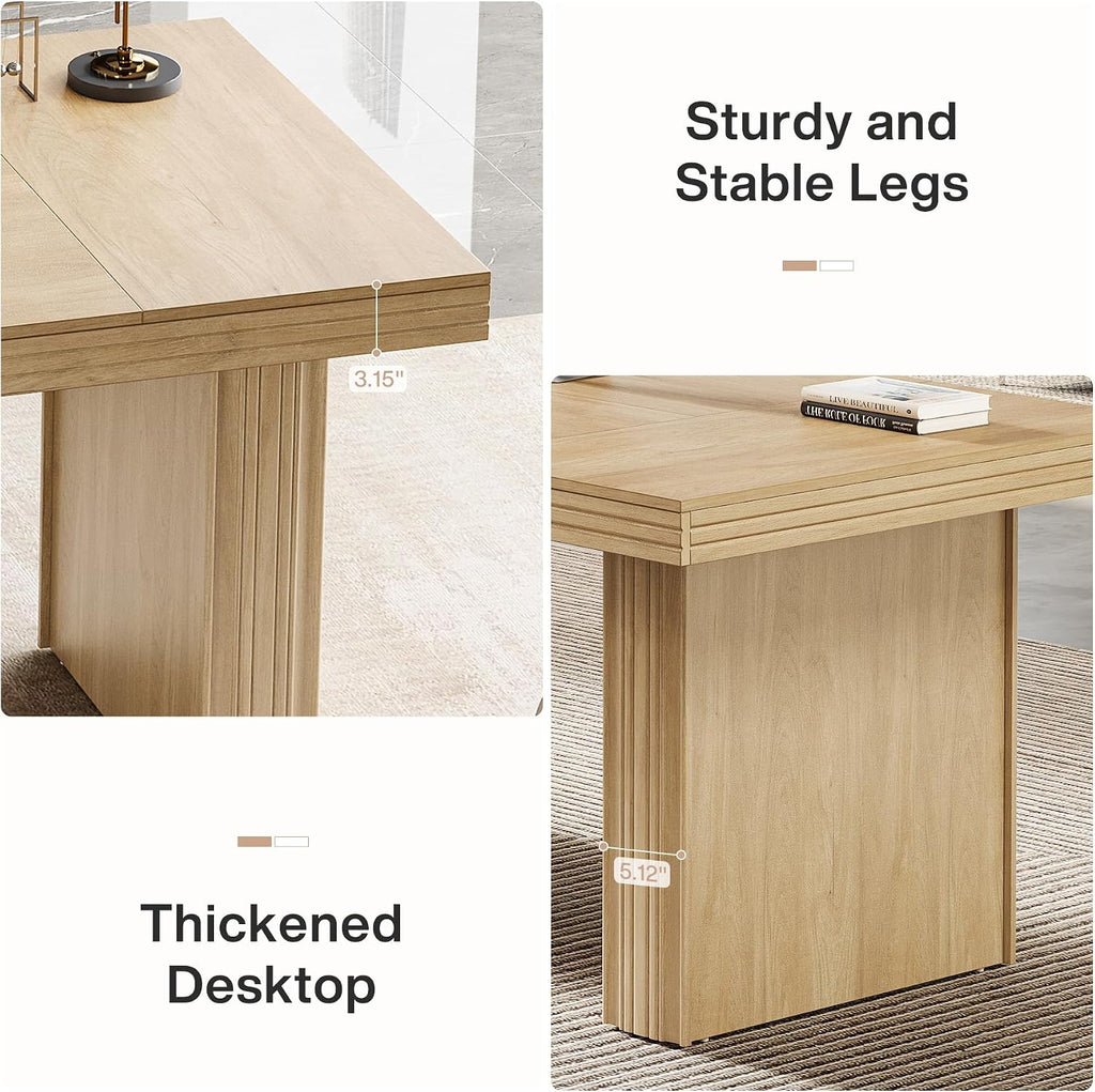 Tribesigns 63' Executive Desk, Modern Executive Office Desk with Thickened Desktop and Heavy-Duty Legs, Wood Writing Workstation Study Table Conference Table for Office, Natural