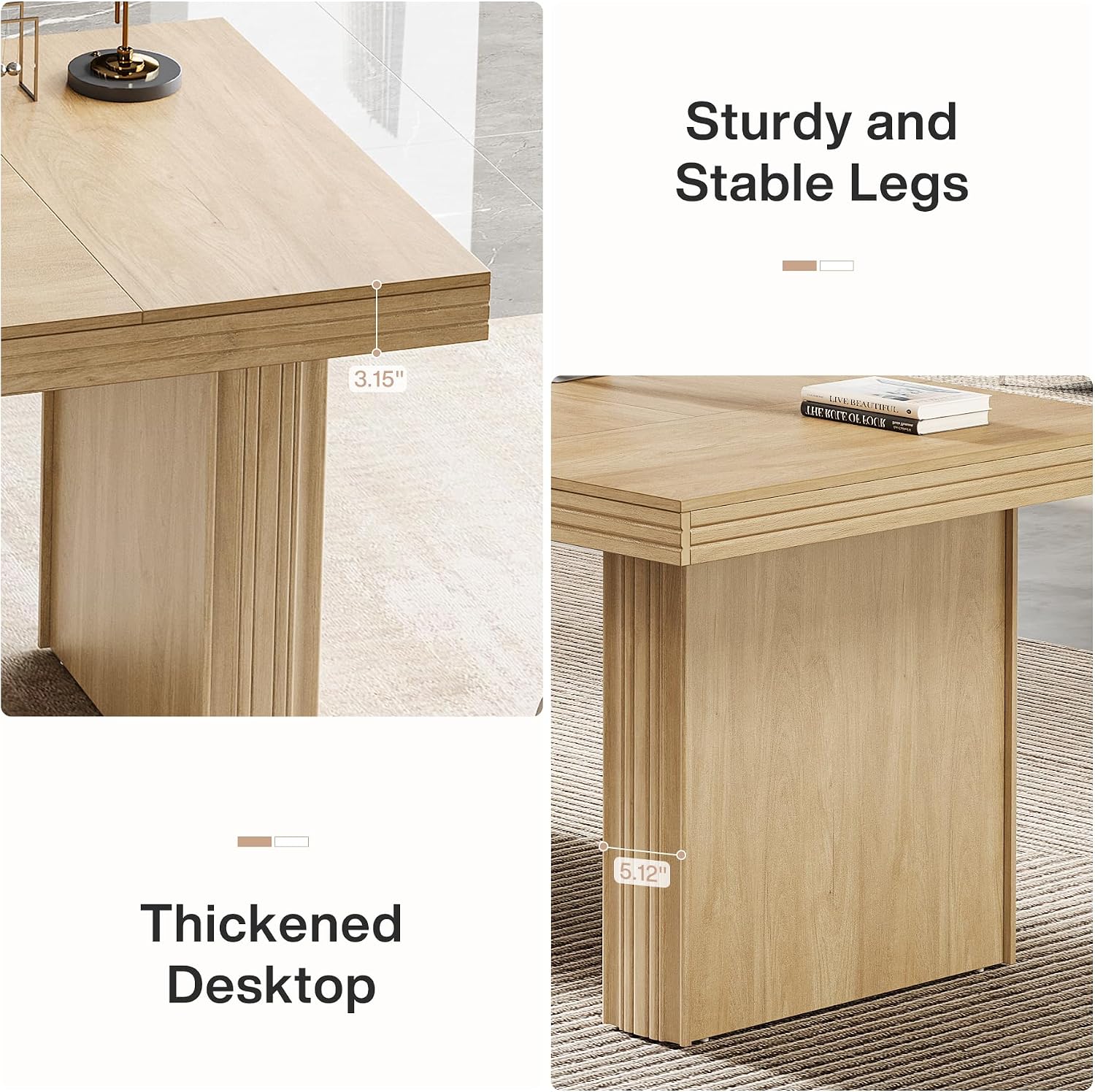 Tribesigns 63' Executive Desk, Modern Executive Office Desk with Thickened Desktop and Heavy-Duty Legs, Wood Writing Workstation Study Table Conference Table for Office, Natural