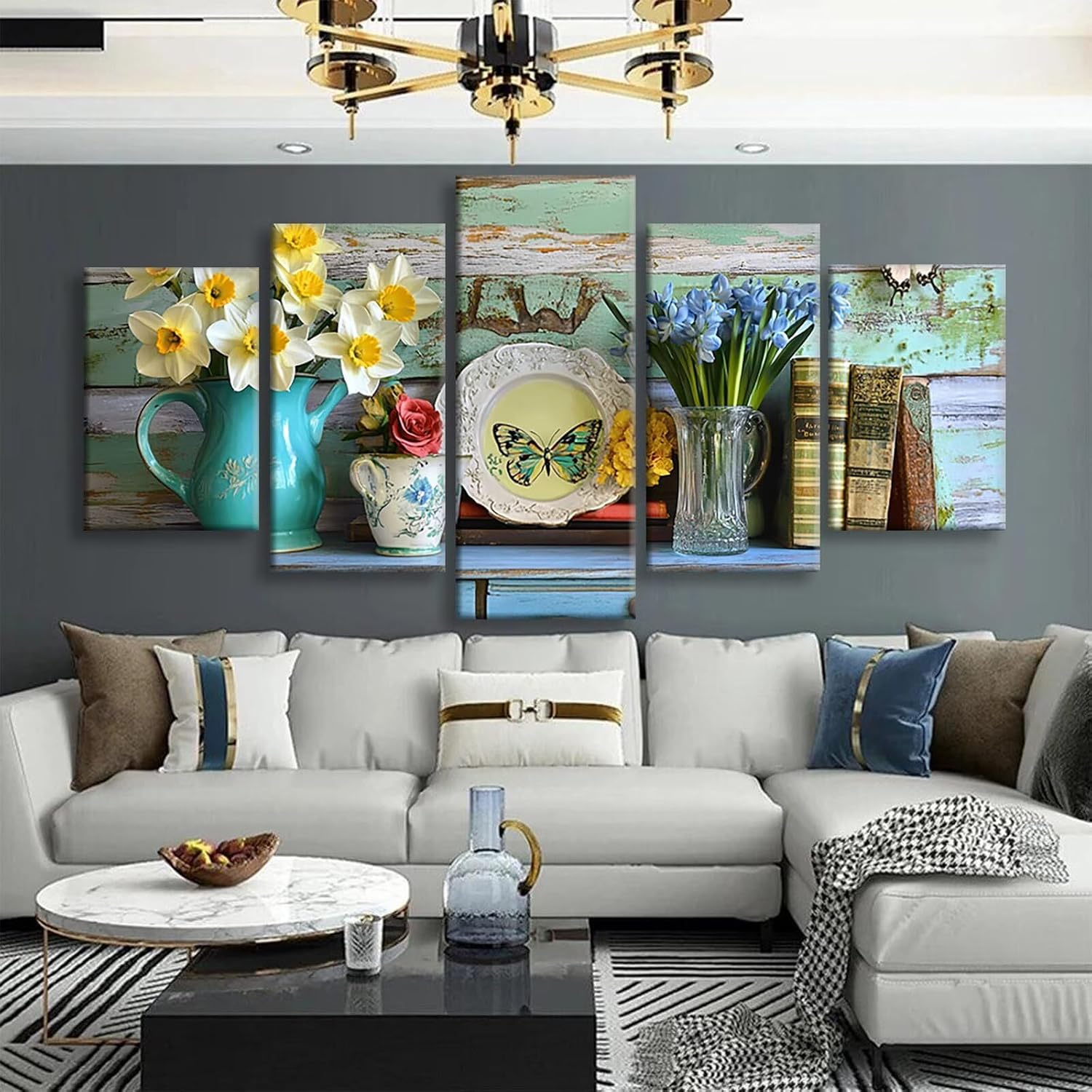 Vase Diamond Art 5 Piece Diamond Painting Butterfly 5D DIY Full Round Drill Dimond Art Paintings Rhinestones Crafts for Adults Gem Painting for Home Decor, Large Artwork for Wall 40 x 80 Inch, Model39