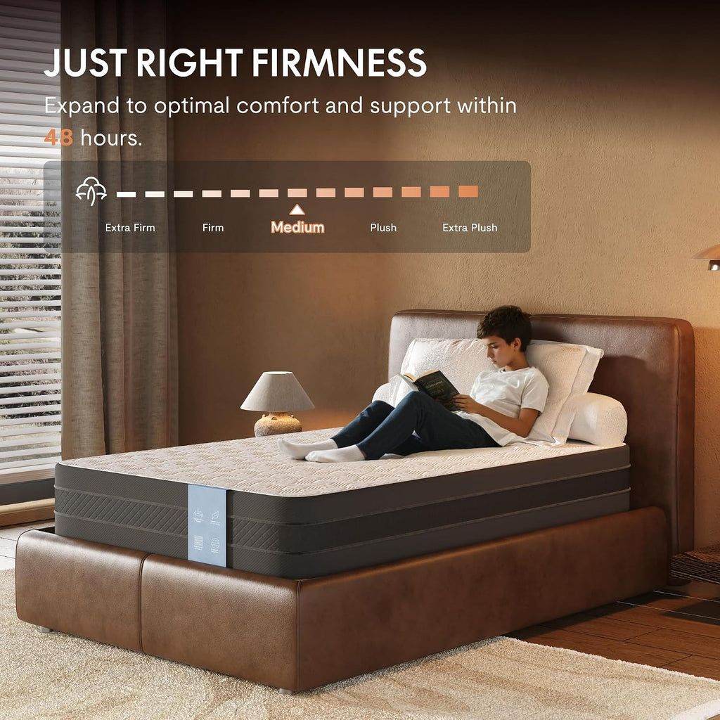 FLEXISPOT Twin XL Adjustable Bed Frame Base with 10 Inch Gel Memory Foam Mattress, Simultaneous Head & Foot Incline, Viscose from Bamboo, Medium Firm, Certi-PUR & Oeko-TEX Certified.