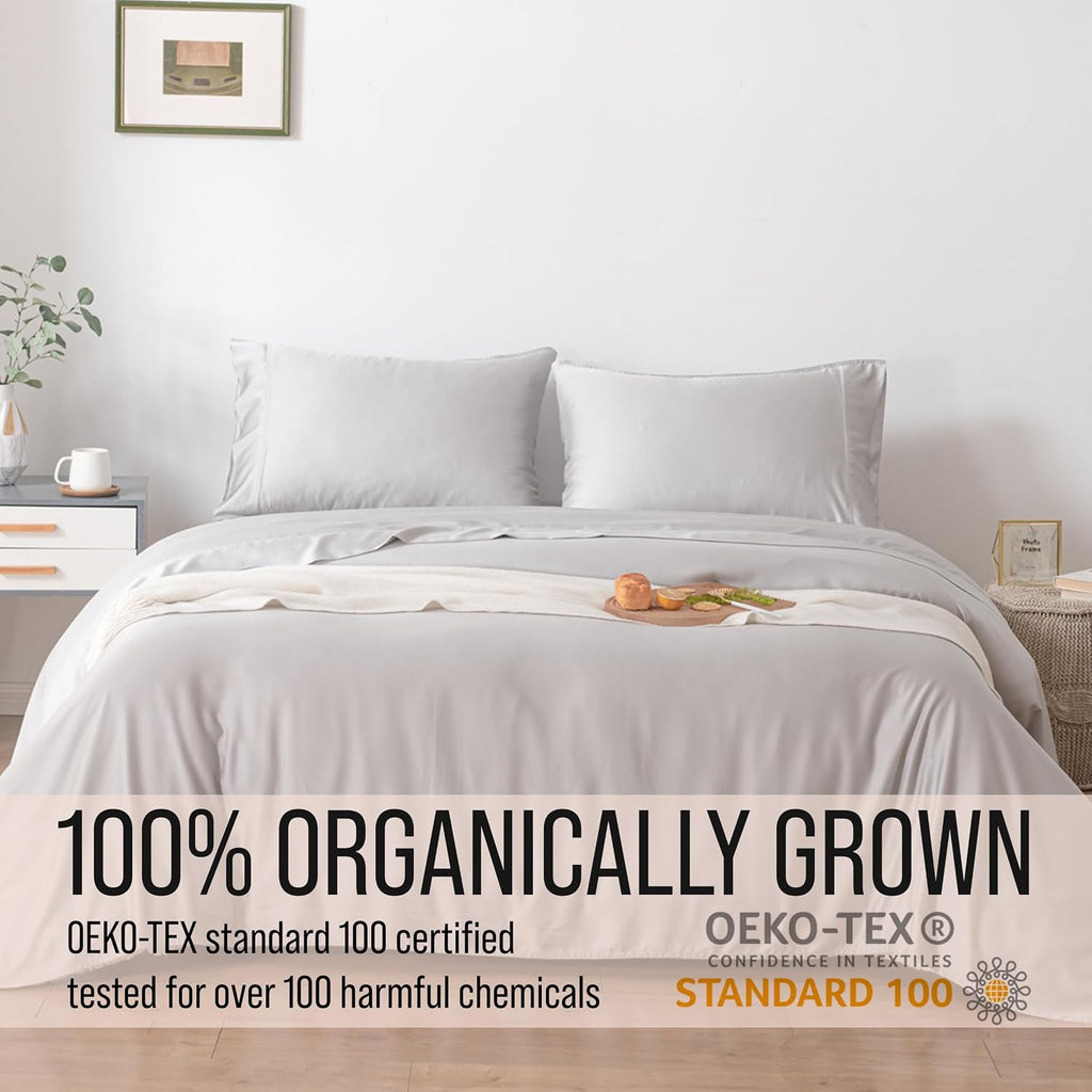 Bella Coterie Luxury Bamboo Viscose Queen Size Sheet Set | 100% Organically Grown | Ultra Soft | Cooling for Hot Sleepers | 18' Deep Pocket [Grey Mist]