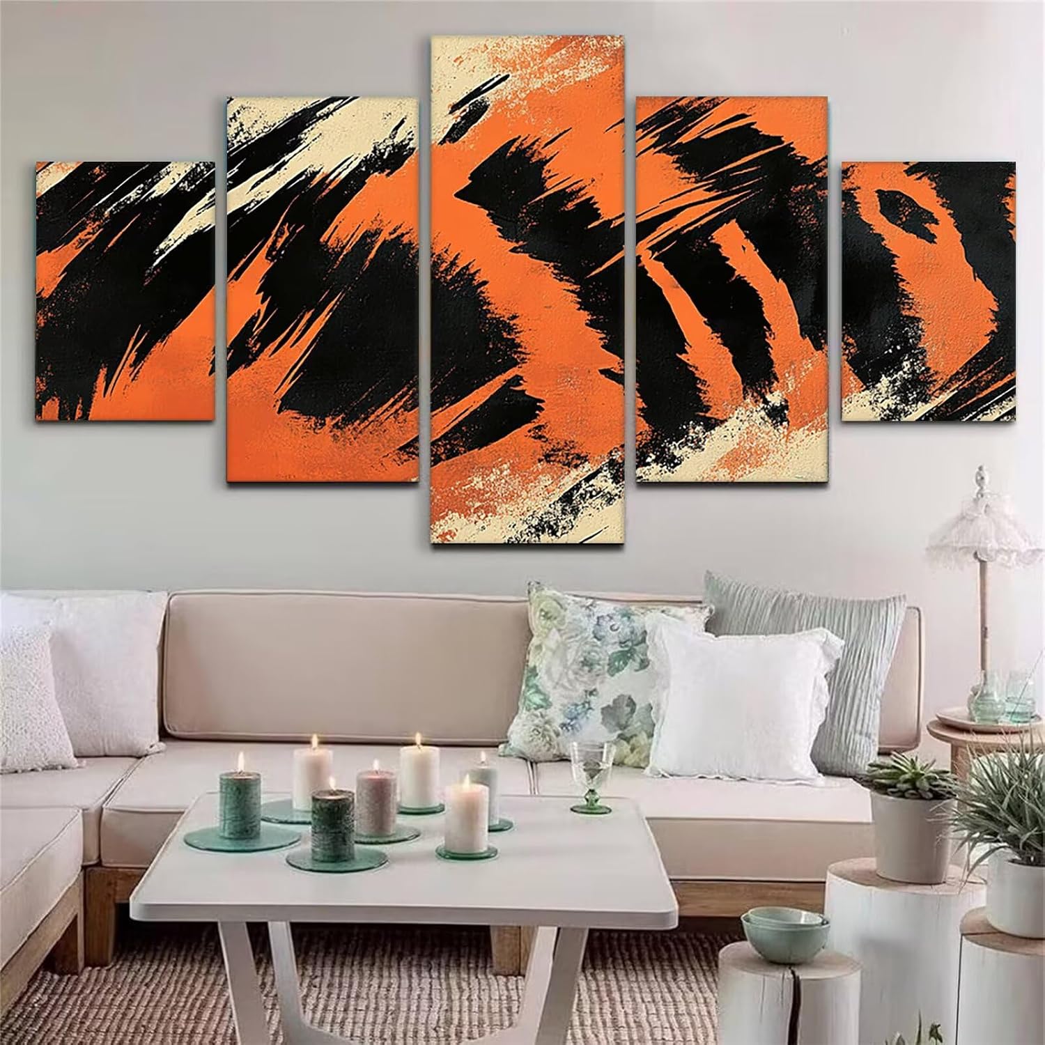 Abstract Diamond Art 5 Piece Diamond Painting Japanese Style 5D DIY Full Round Drill Dimond Art Paintings Crystal Rhinestones Crafts for Adults Gem Painting for Home Decor, 44 x 90 Inch, Model465